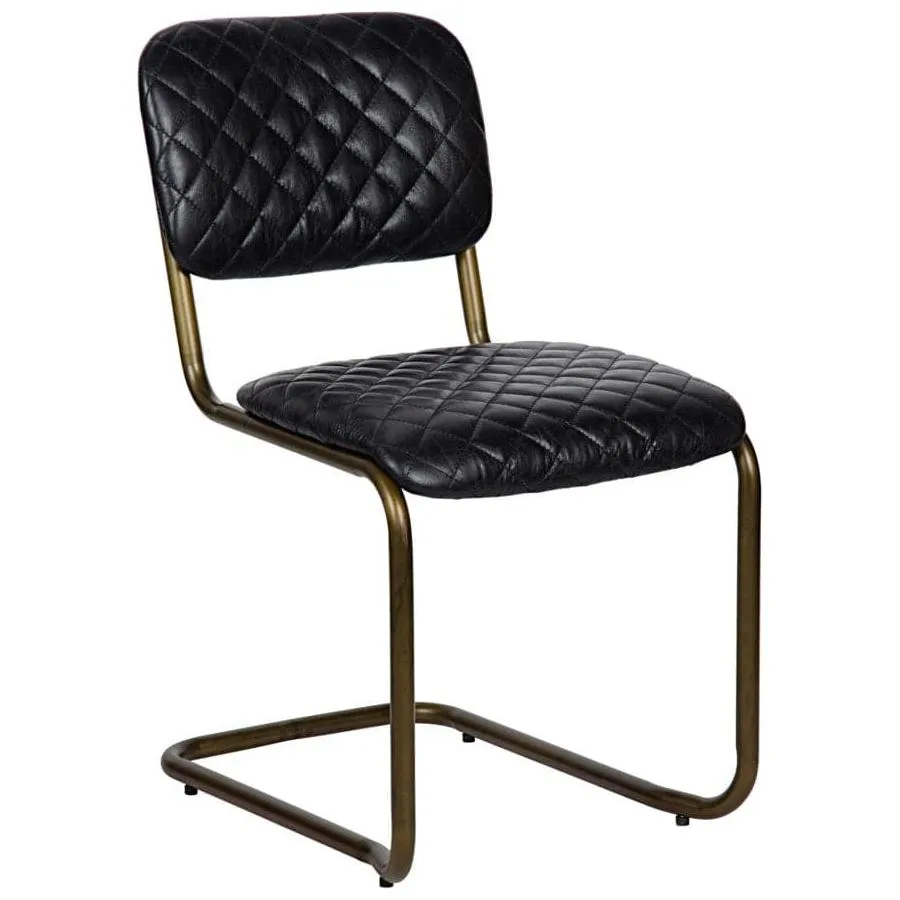0037 Dining Cantilever Side Chair - Black Quilted Leather