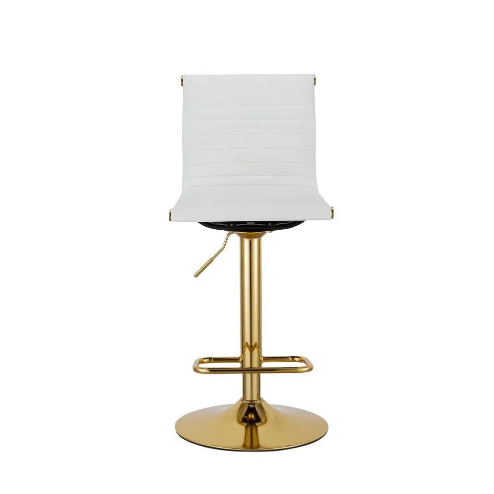 (37'' ~ 45.5'')H Adjustable Pu Bar Stool With Gold Leg, Set Of 2