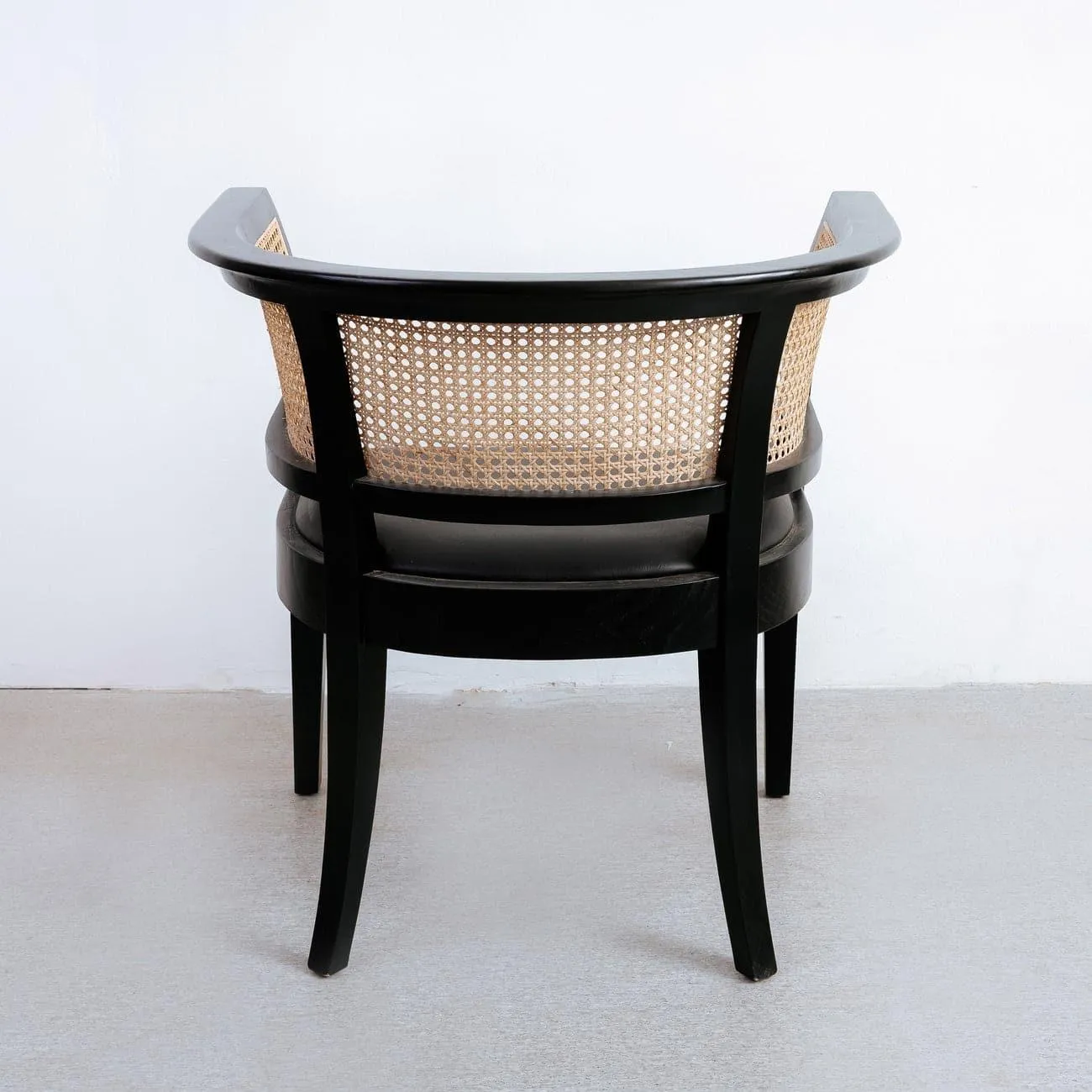 Aimee Cane Dining Armchair with Black Vegan Leather Seat