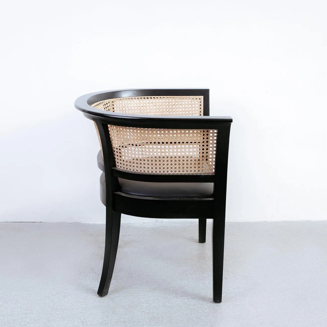 Aimee Cane Dining Armchair with Black Vegan Leather Seat