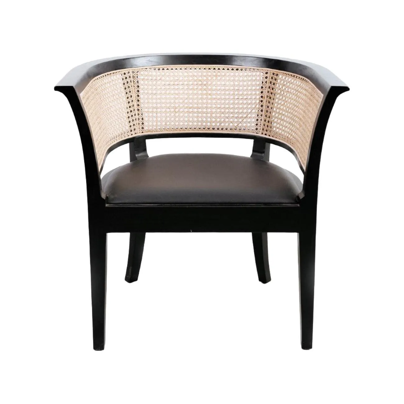 Aimee Cane Dining Armchair with Black Vegan Leather Seat