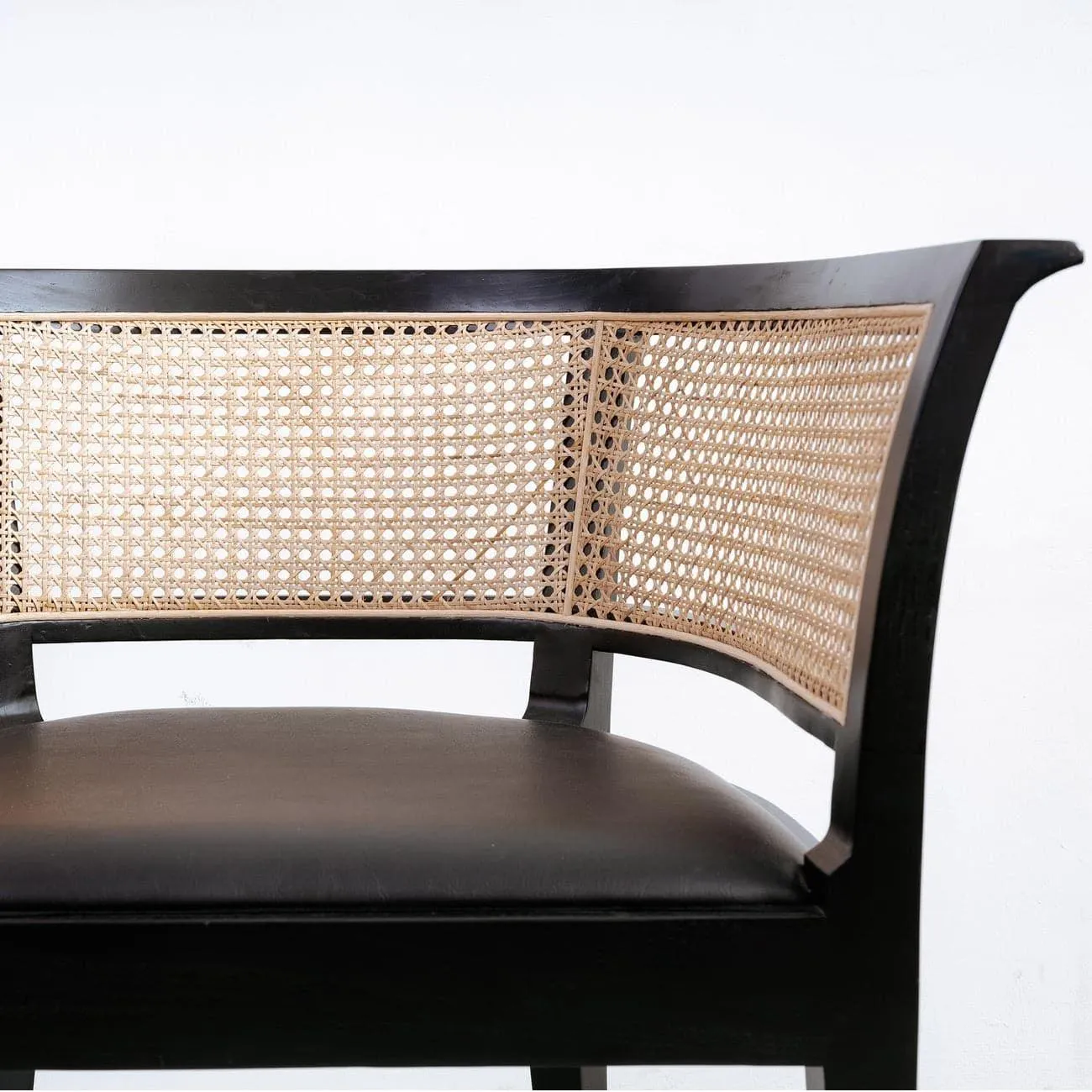 Aimee Cane Dining Armchair with Black Vegan Leather Seat