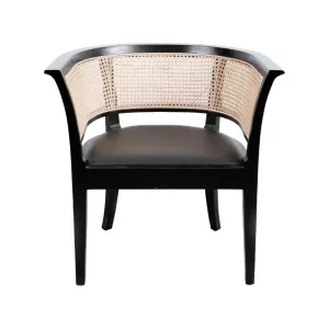 Aimee Cane Dining Armchair with Black Vegan Leather Seat