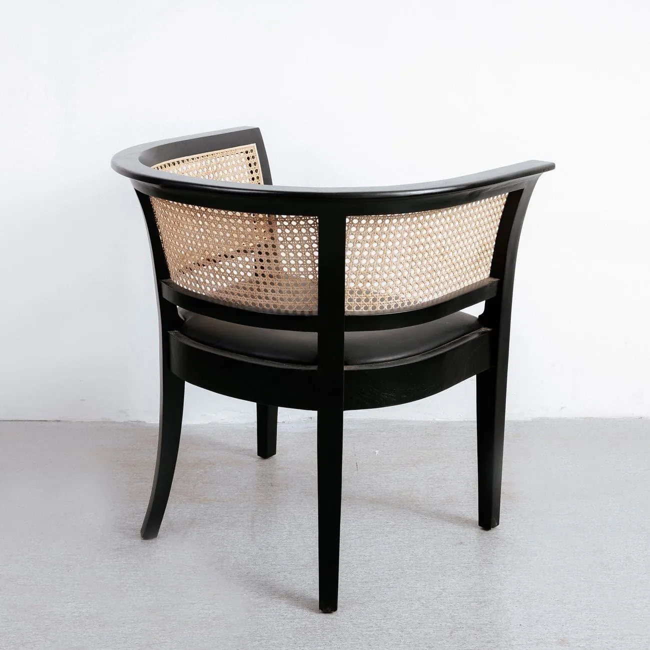 Aimee Cane Dining Armchair with Black Vegan Leather Seat