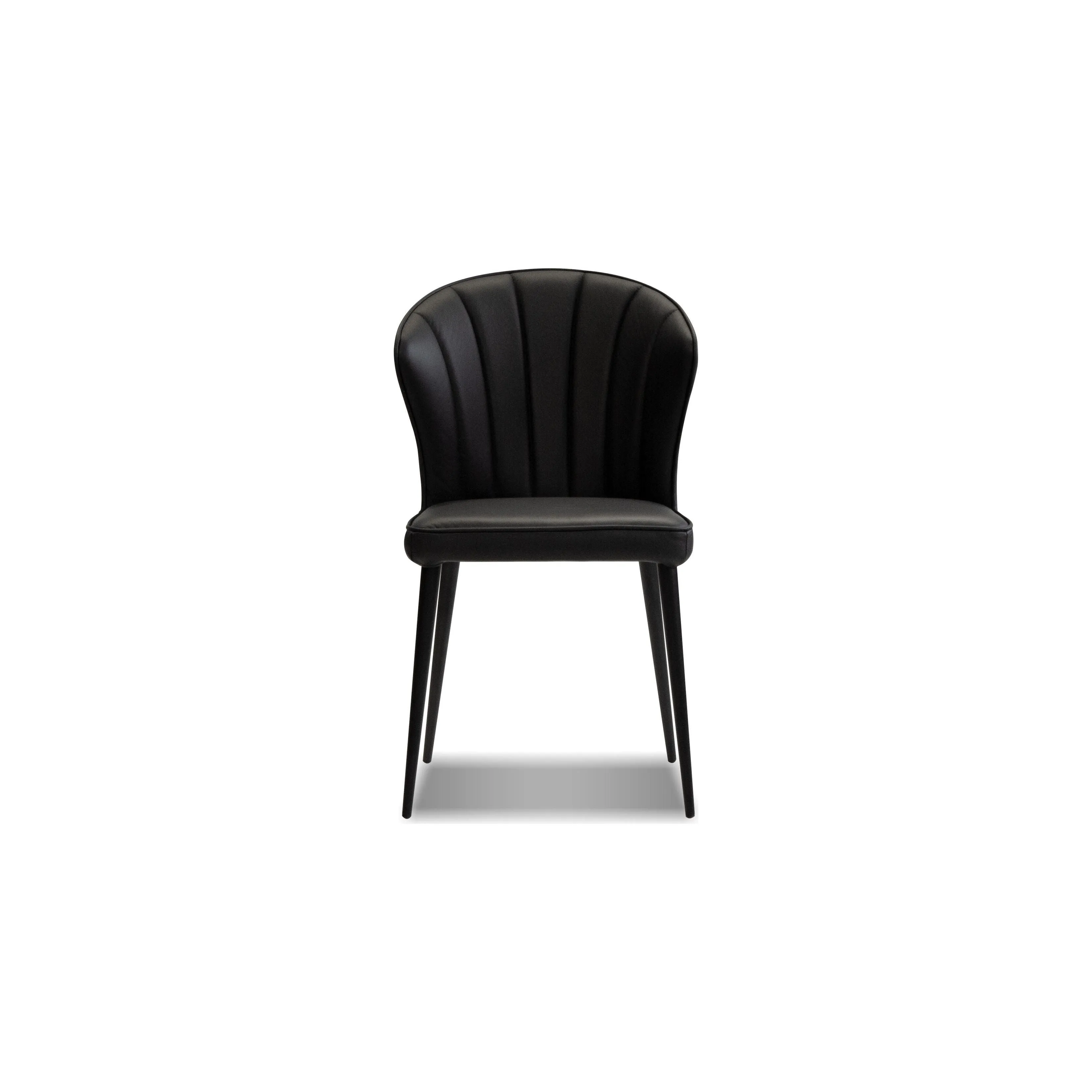 Ariel Dining Chair Black Leather Black Powder Coated Steel Base