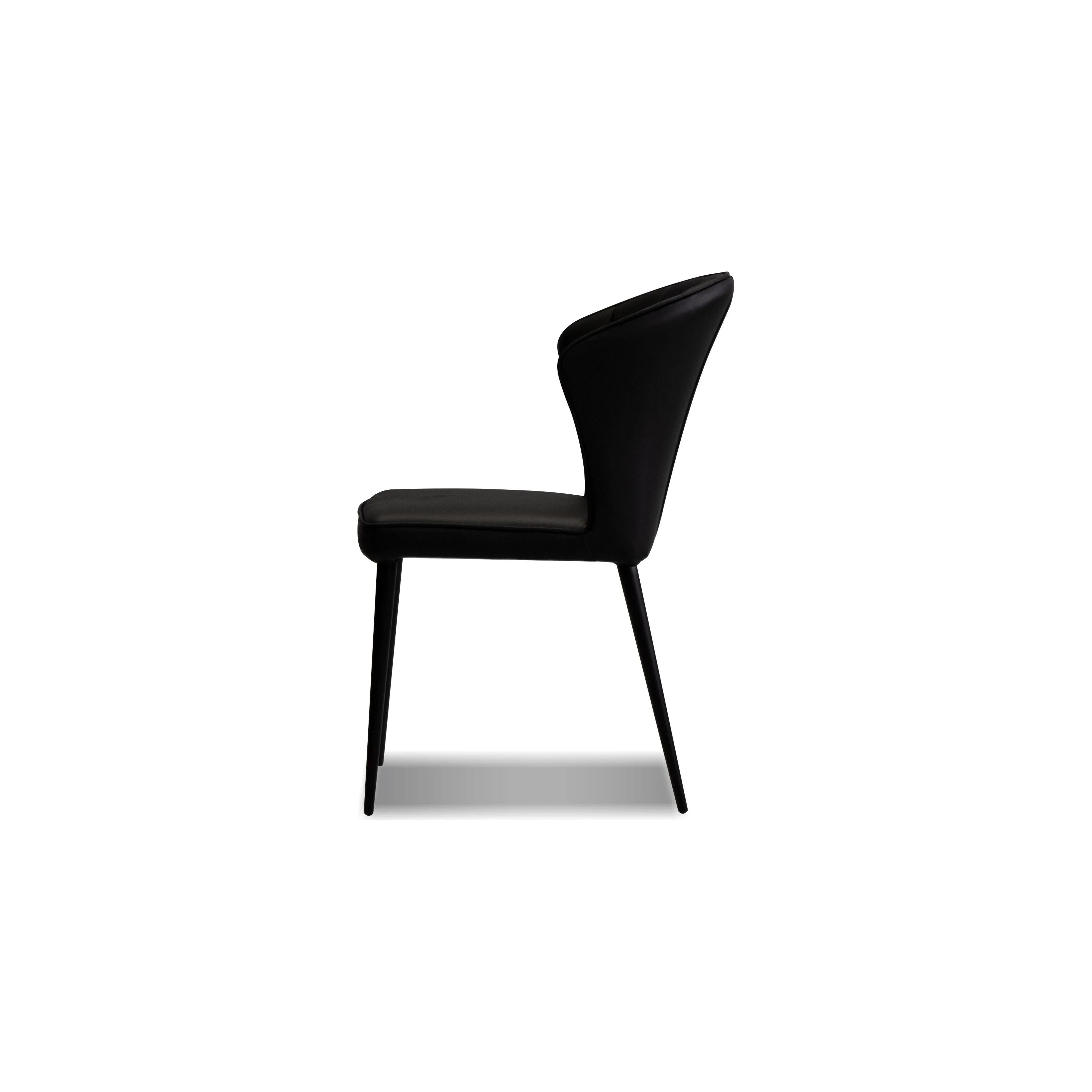 Ariel Dining Chair Black Leather Black Powder Coated Steel Base