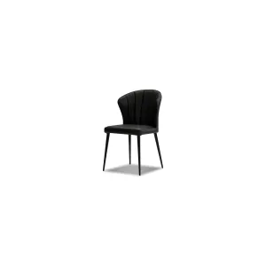 Ariel Dining Chair Black Leather Black Powder Coated Steel Base