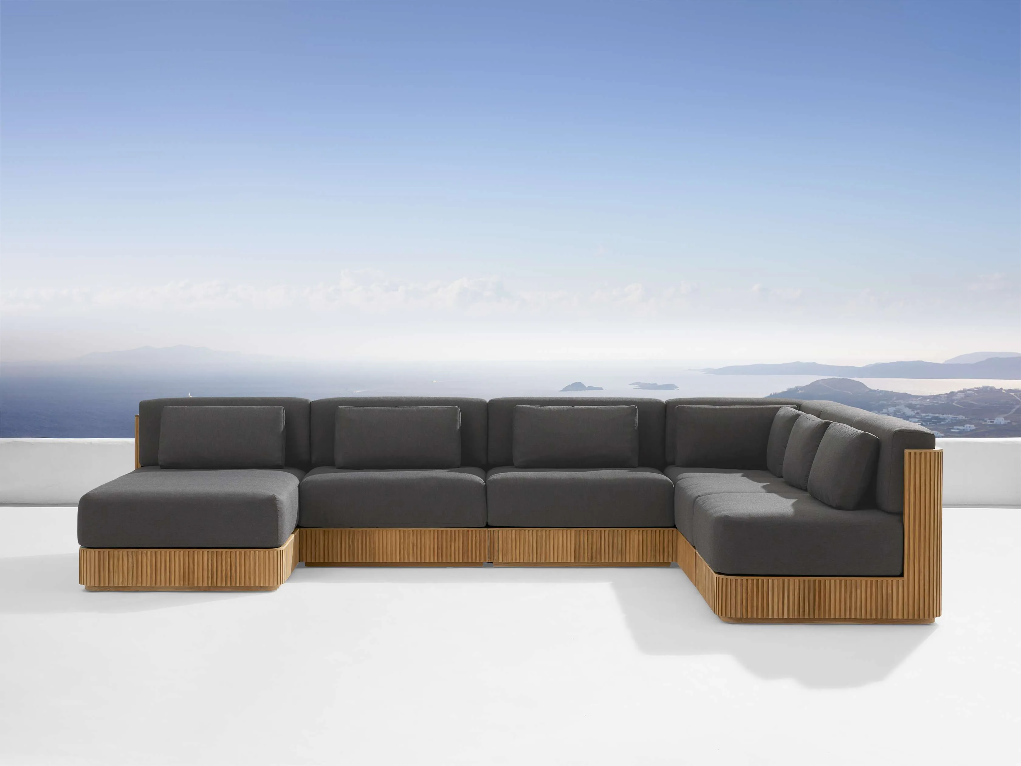 Beaumont Outdoor Teak Six-Piece Sectional with Chaise