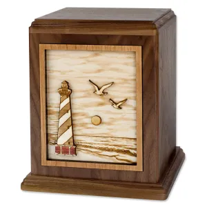 Cape Hatteras Lighthouse Cremation Urn with Wood Art Inlay