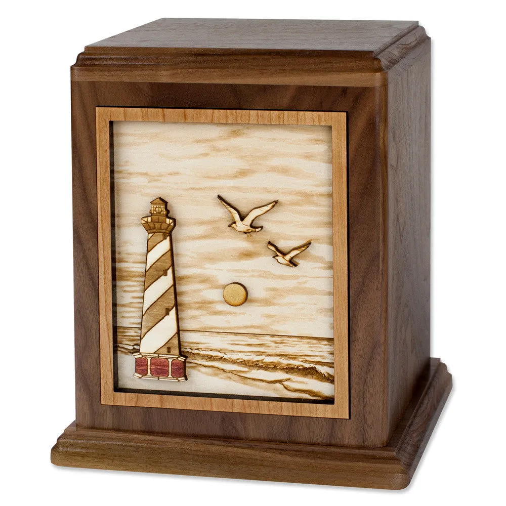 Cape Hatteras Lighthouse Cremation Urn with Wood Art Inlay