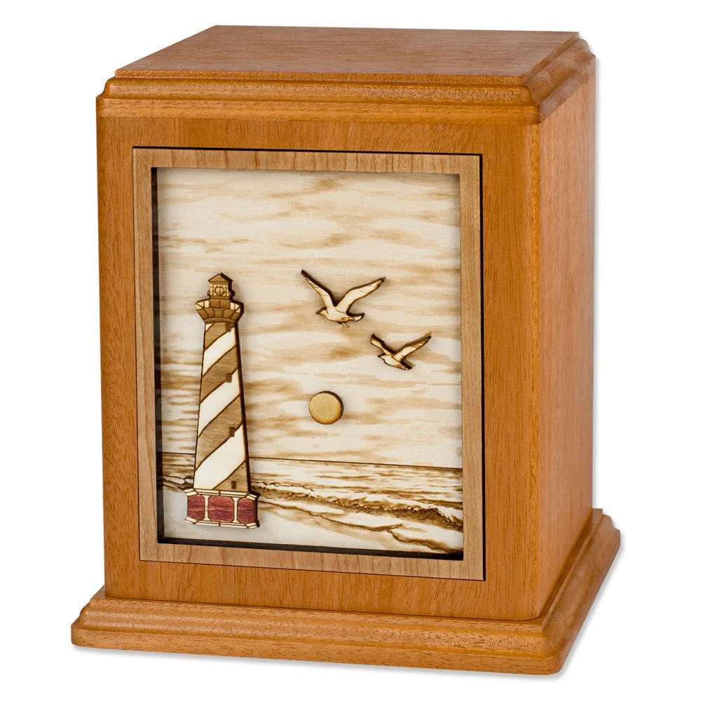 Cape Hatteras Lighthouse Cremation Urn with Wood Art Inlay