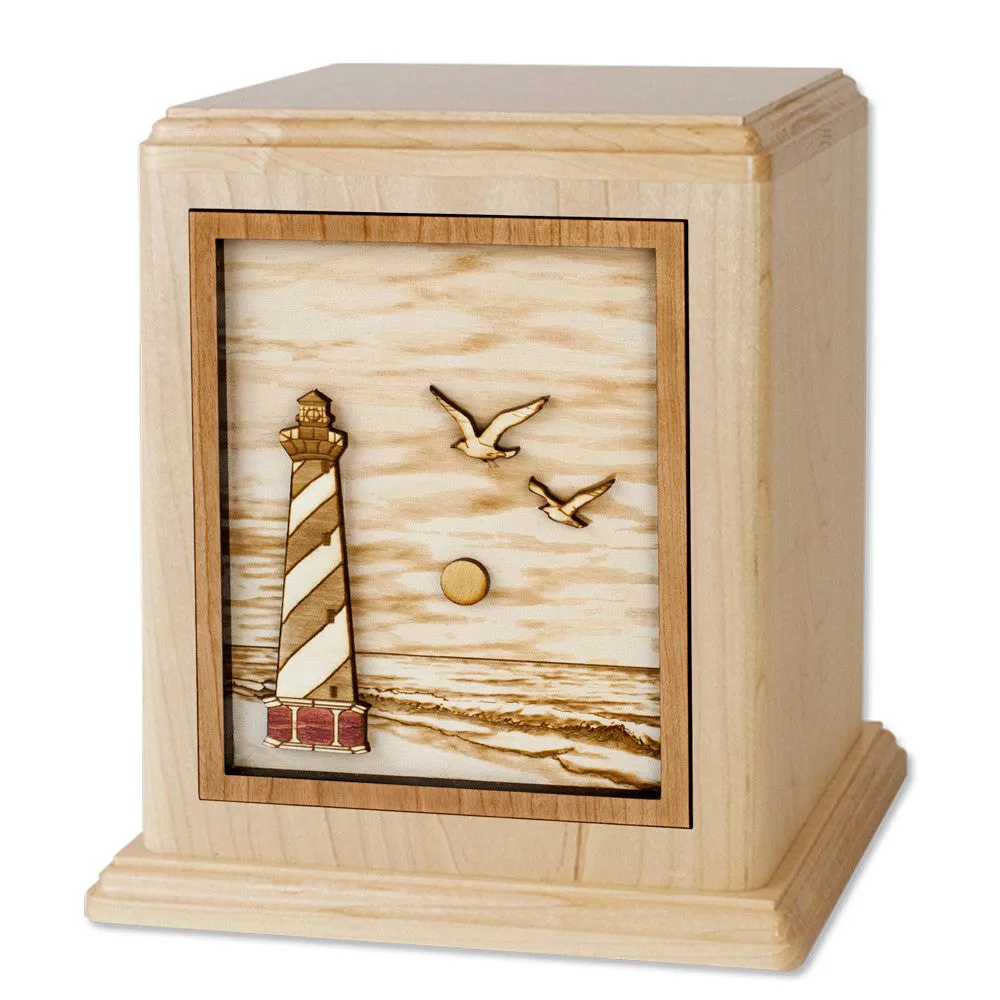 Cape Hatteras Lighthouse Cremation Urn with Wood Art Inlay
