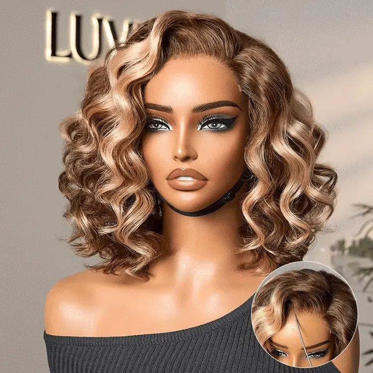 Crazy Wednesday | Ash Blonde Highlight Loose Wave Glueless Minimalist HD Lace Short Wavy Wig Pre-Cut Lace