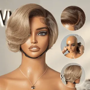 Crazy Wednesday | Ash Blonde Peekaboo Brown Pixie Cut Wig Glueless Minimalist HD Lace Short Blonde Wig Pre-Cut Lace