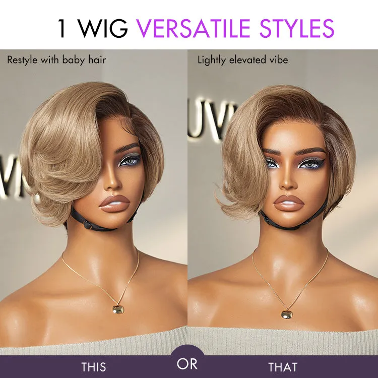 Crazy Wednesday | Ash Blonde Peekaboo Brown Pixie Cut Wig Glueless Minimalist HD Lace Short Blonde Wig Pre-Cut Lace