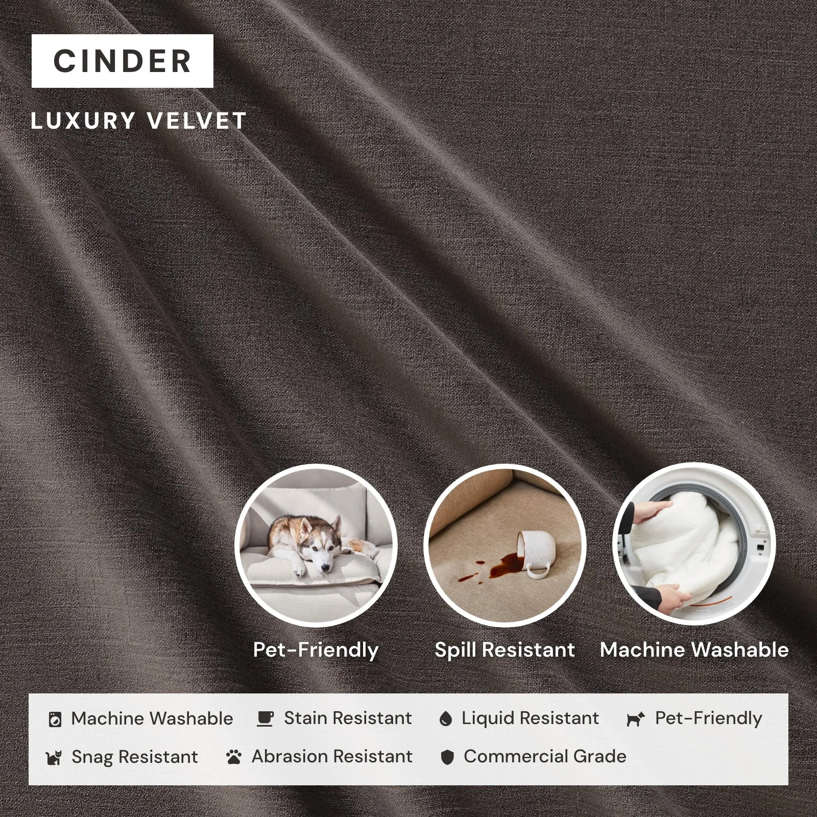 Elevate Comfort Layer Set for 4-Seater Sectional | Luxury Velvet in Cinder