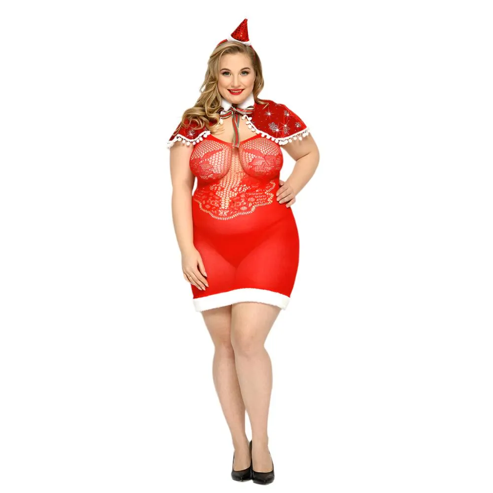 JSY 4-Piece Christmas Bodystocking Dress Costume Set - Curvy