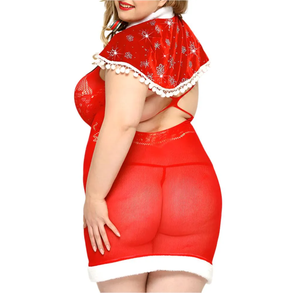 JSY 4-Piece Christmas Bodystocking Dress Costume Set - Curvy