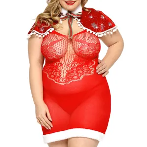 JSY 4-Piece Christmas Bodystocking Dress Costume Set - Curvy
