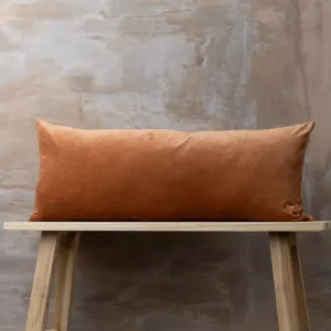 Linen/Velvet Bolster Cushion - Terracotta