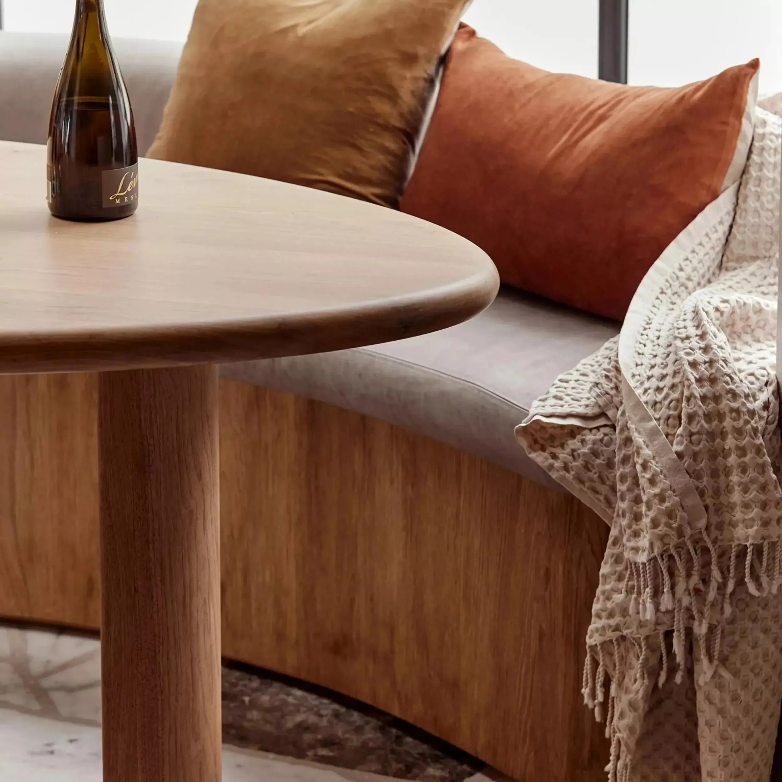 Linen/Velvet Bolster Cushion - Terracotta