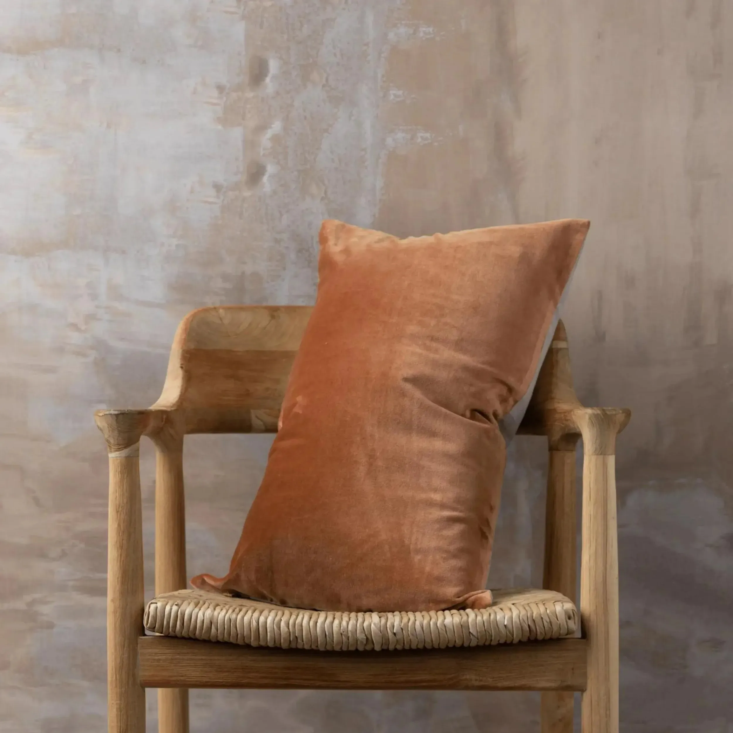 Linen/Velvet Bolster Cushion - Terracotta