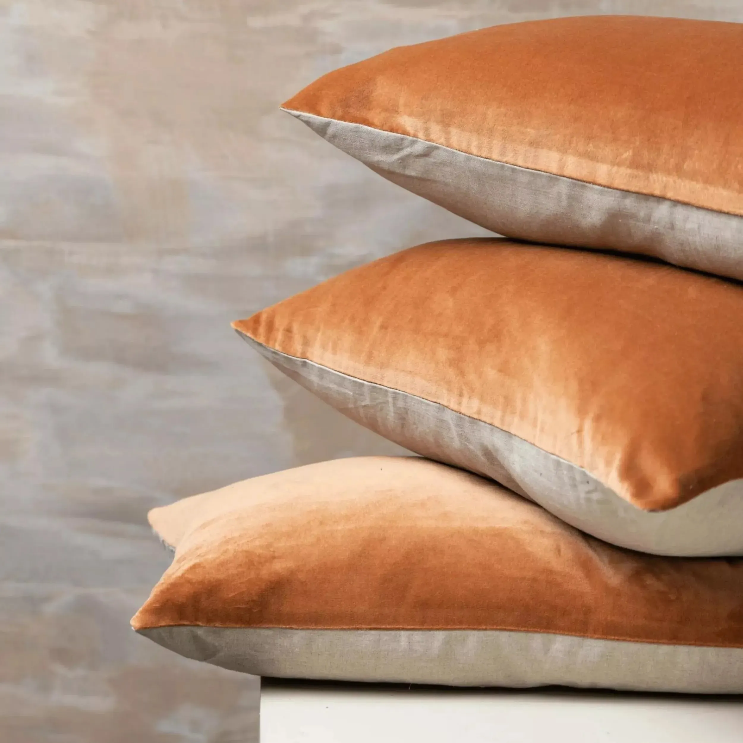 Linen/Velvet Bolster Cushion - Terracotta