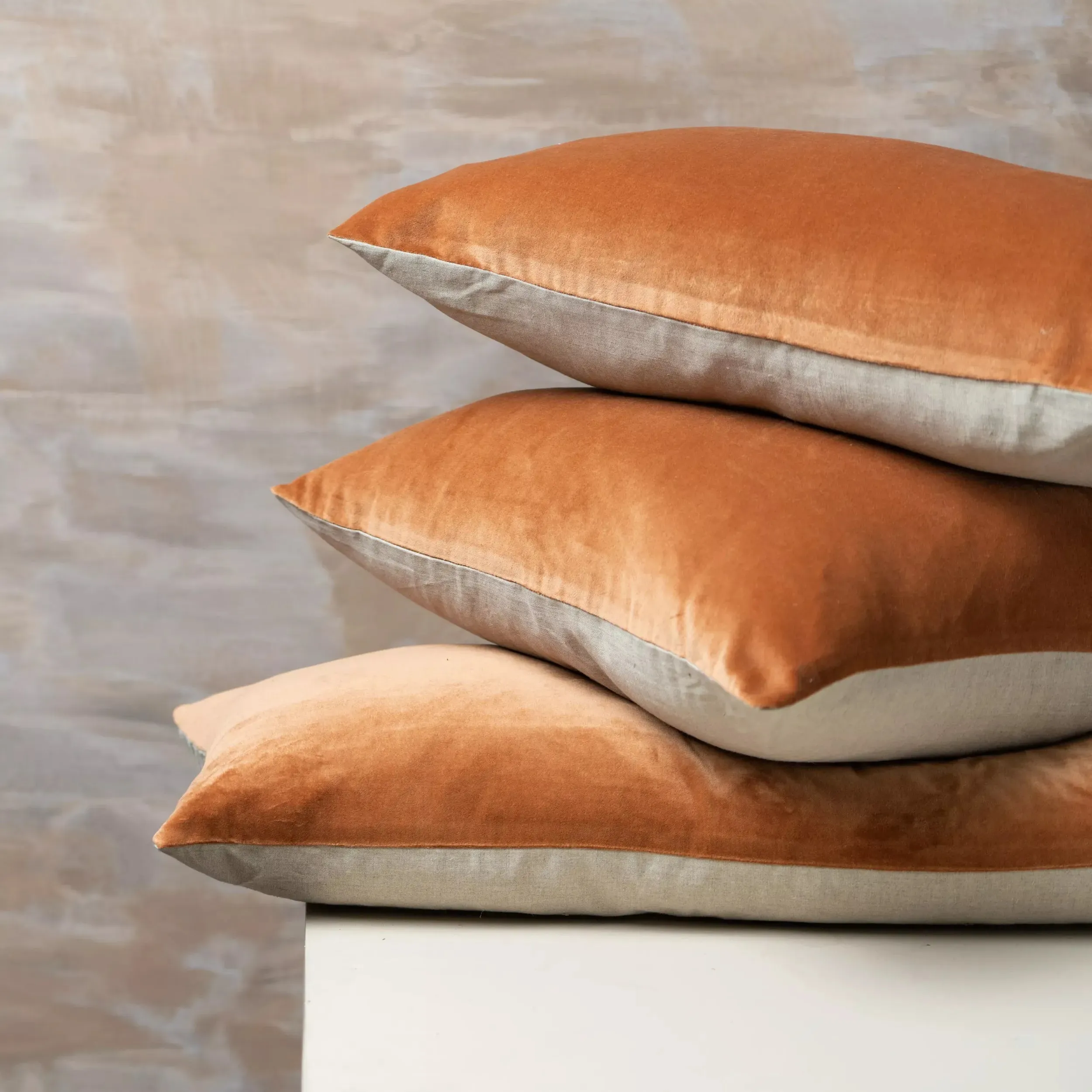 Linen/Velvet Square Cushion - Terracotta