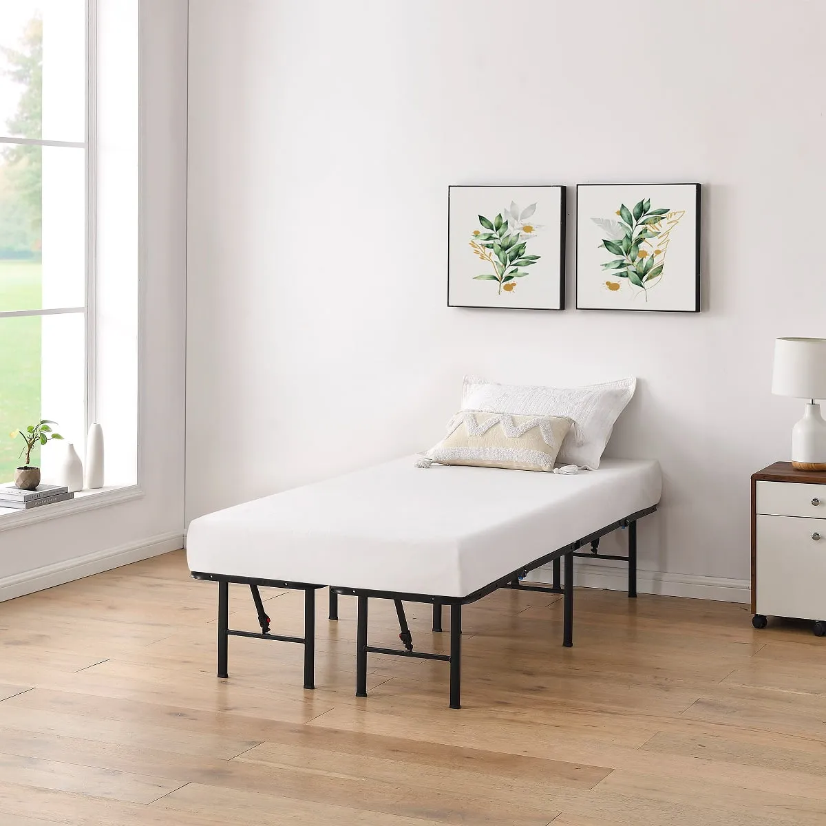 Mainstays MSF436250086005 14" High Quad Fold Steel Platform Bed Frame, Twin, Black