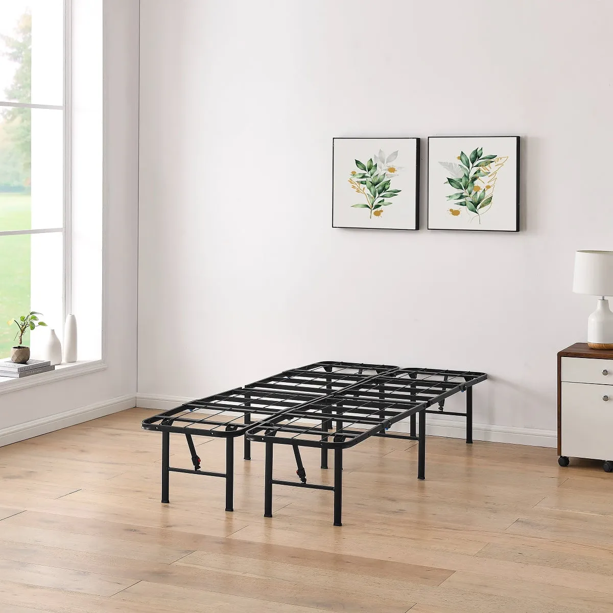 Mainstays MSF436250086005 14" High Quad Fold Steel Platform Bed Frame, Twin, Black