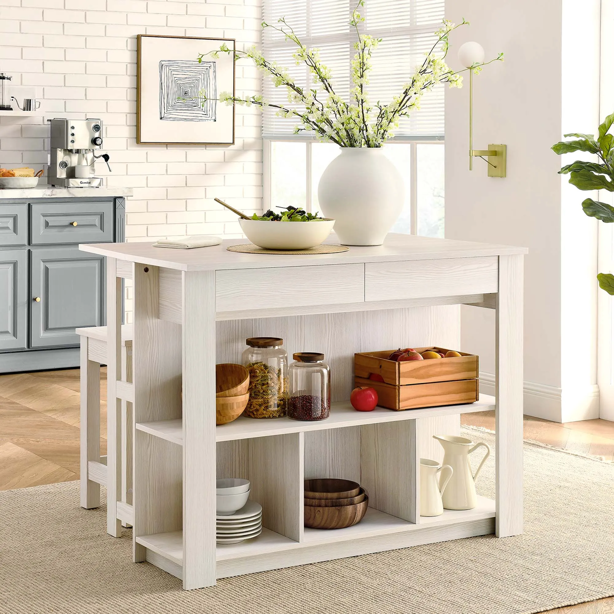 Meadowbrook 3-Piece Kitchen Island and Stool Set by Modway