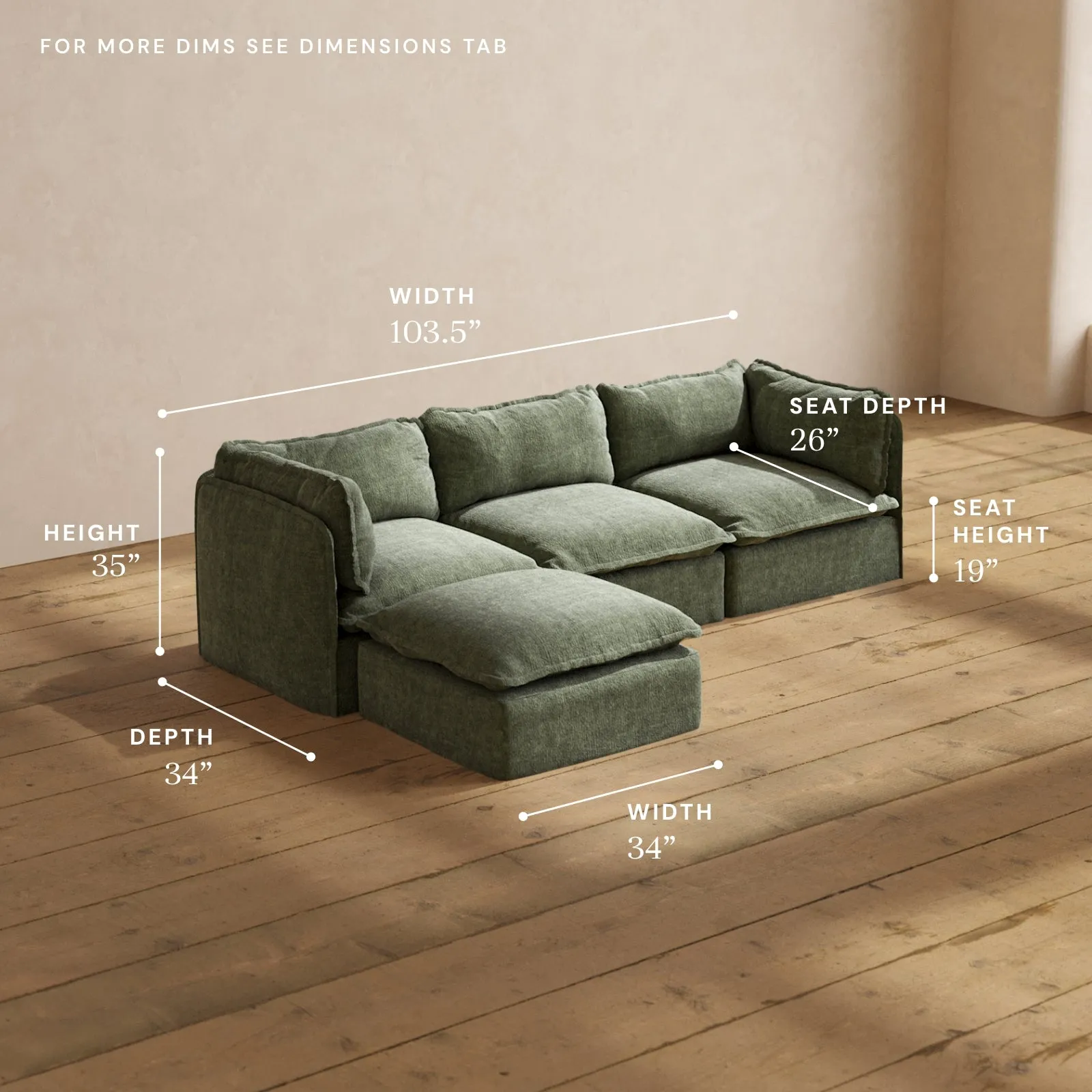 Modular Performance 3-Seater Sectional in Willow | Relaxed Blend