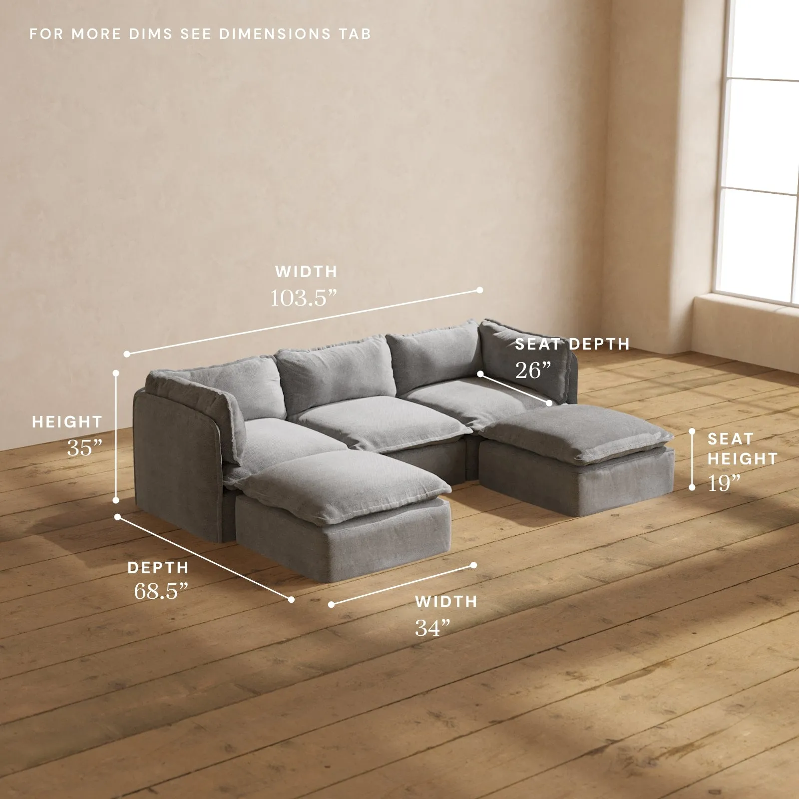 Modular Performance 3-Seater U-Sectional in Ash | Deluxe Blend