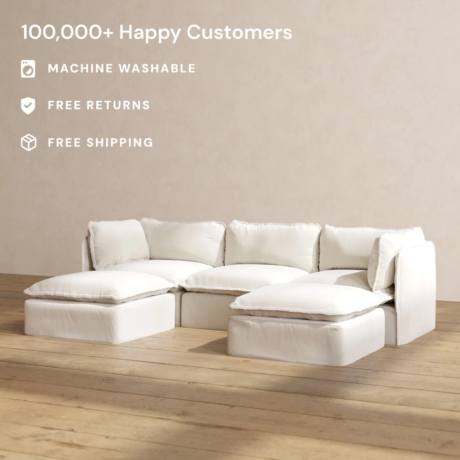 Modular Performance 3-Seater U-Sectional in Flour | Deluxe Blend