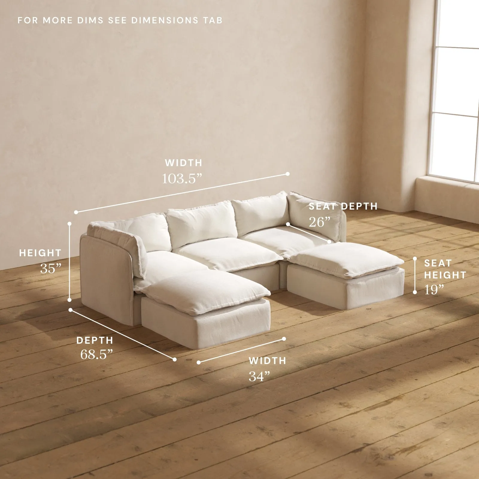 Modular Performance 3-Seater U-Sectional in Flour | Deluxe Blend