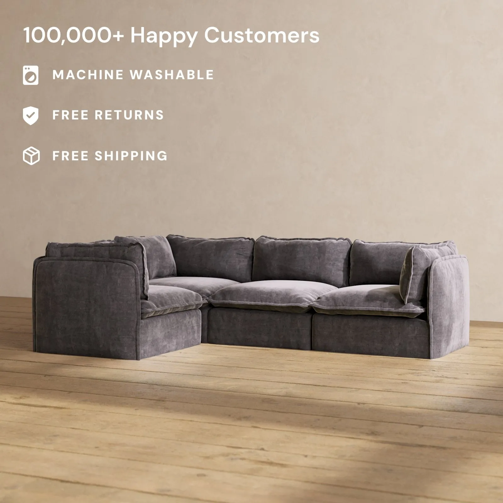 Modular Performance 4-Seater Corner Sectional in Cinder | Deluxe Blend