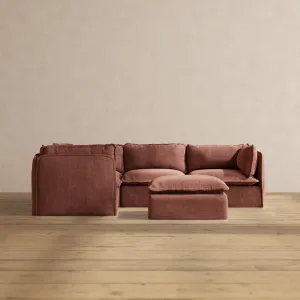 Modular Performance 4-Seater Corner Sectional   Ottoman in Chestnut | Relaxed Blend