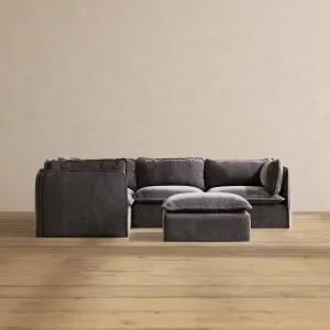 Modular Performance 4-Seater Corner Sectional   Ottoman in Cinder | Deluxe Blend