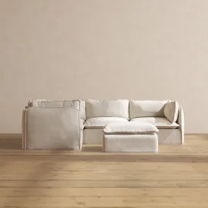 Modular Performance 4-Seater Corner Sectional   Ottoman in Flour | Relaxed Blend