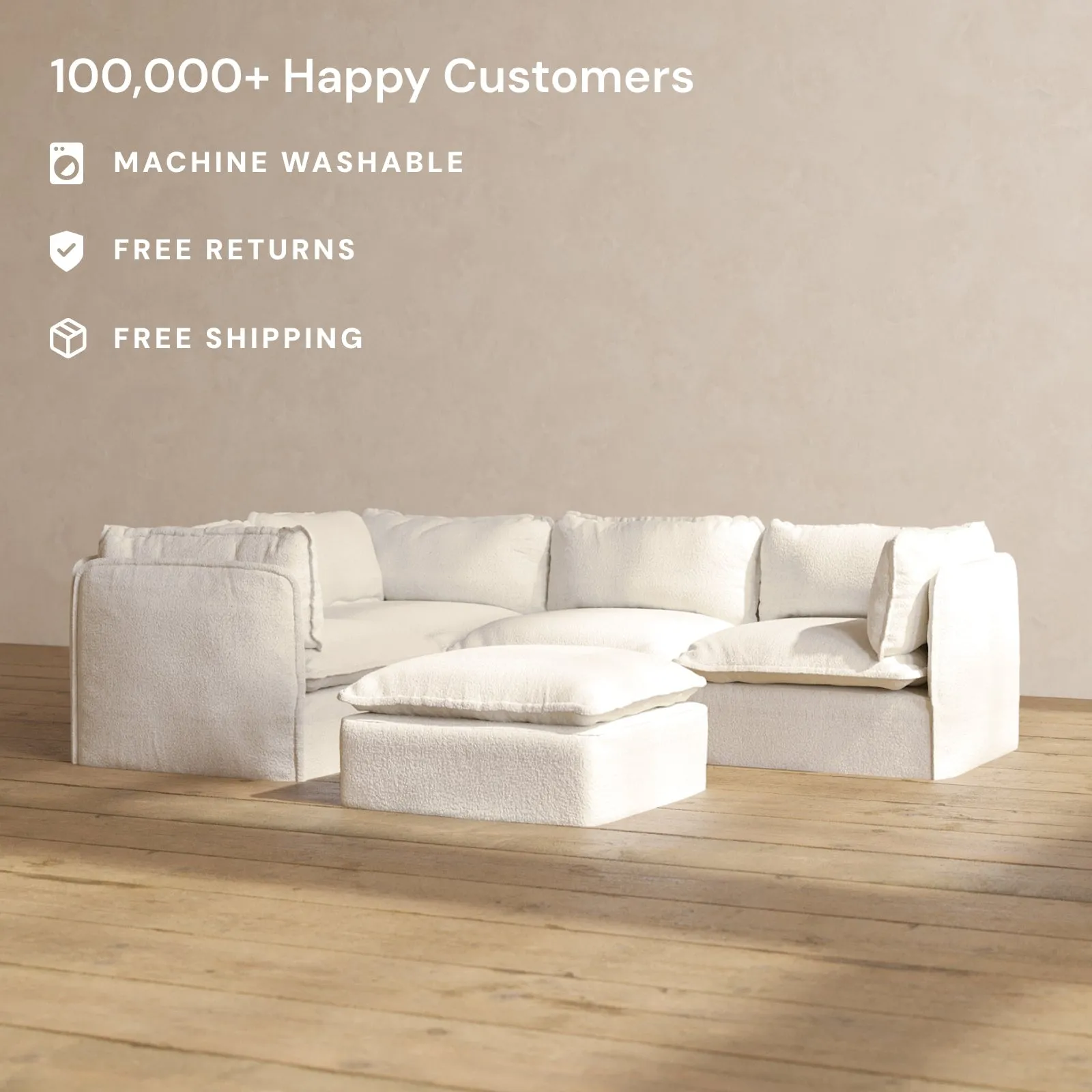 Modular Performance 4-Seater Corner Sectional   Ottoman in Mousse | Deluxe Blend