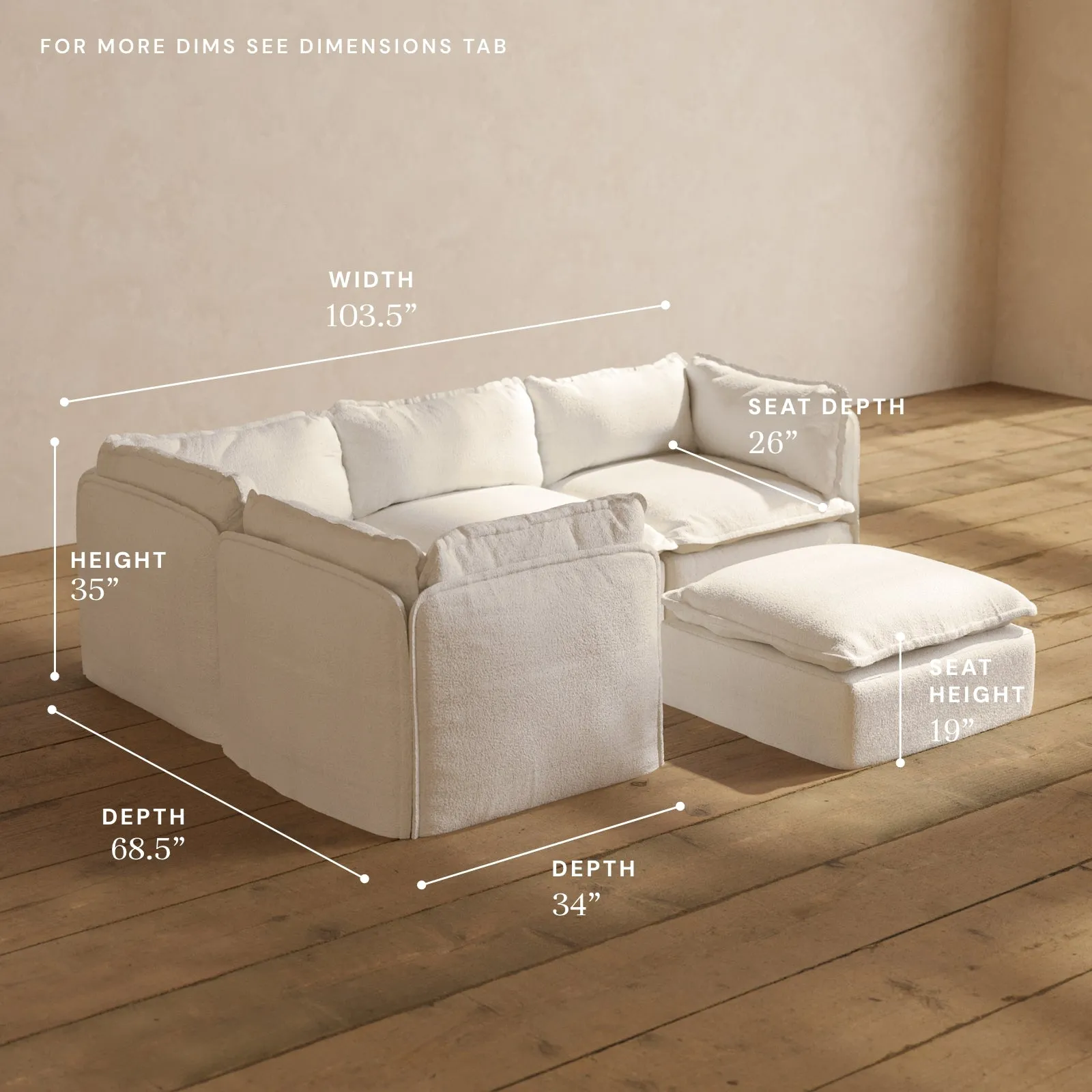 Modular Performance 4-Seater Corner Sectional   Ottoman in Mousse | Deluxe Blend