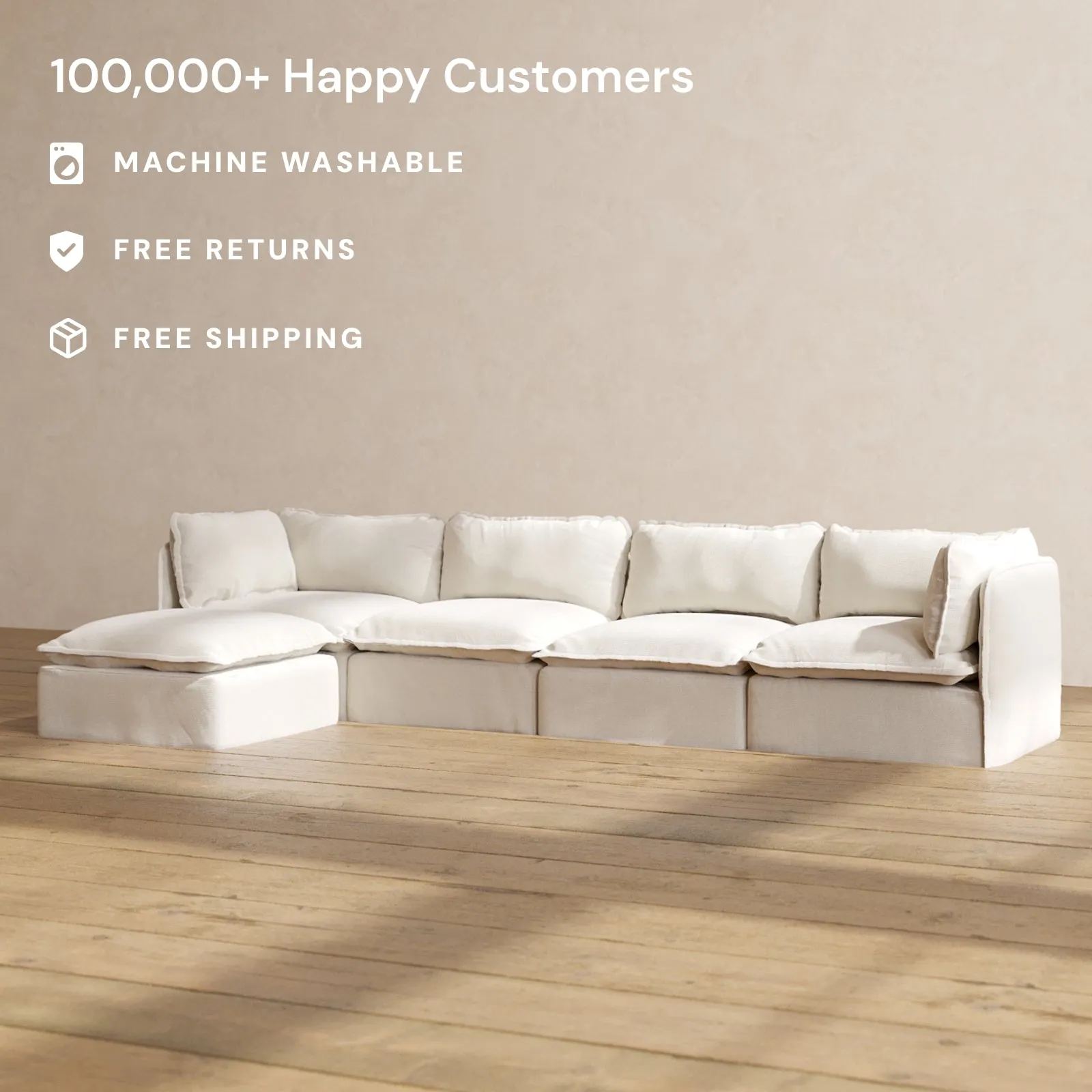 Modular Performance 4-Seater Sectional in Flour | Deluxe Blend