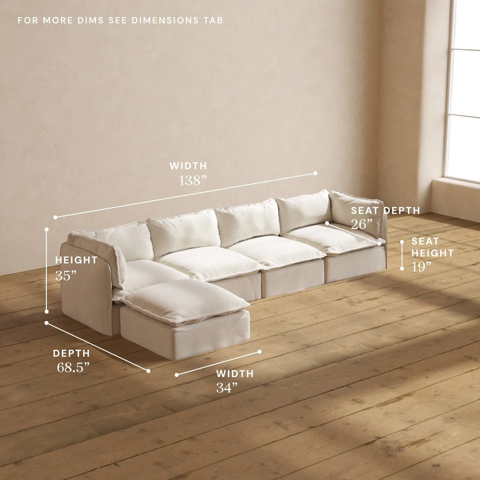 Modular Performance 4-Seater Sectional in Flour | Deluxe Blend