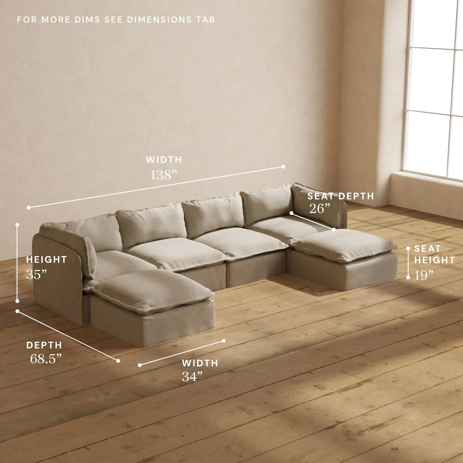 Modular Performance 4-Seater U-Sectional in Dune | Relaxed Blend