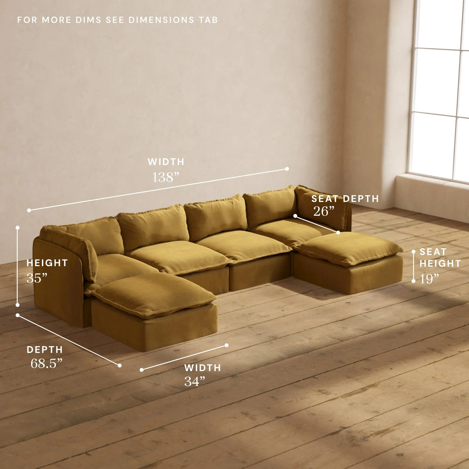 Modular Performance 4-Seater U-Sectional in Toffee | Relaxed Blend