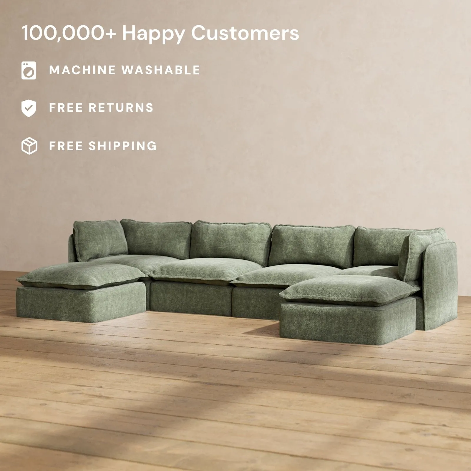 Modular Performance 4-Seater U-Sectional in Willow | Deluxe Blend