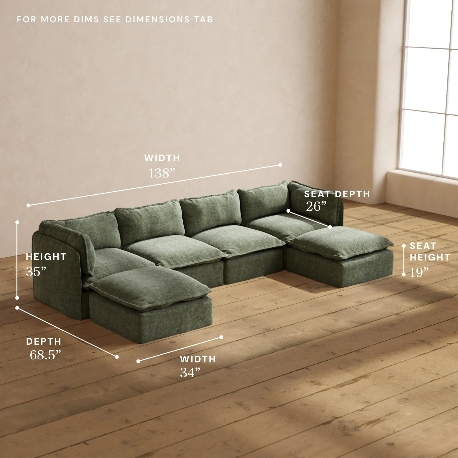 Modular Performance 4-Seater U-Sectional in Willow | Deluxe Blend