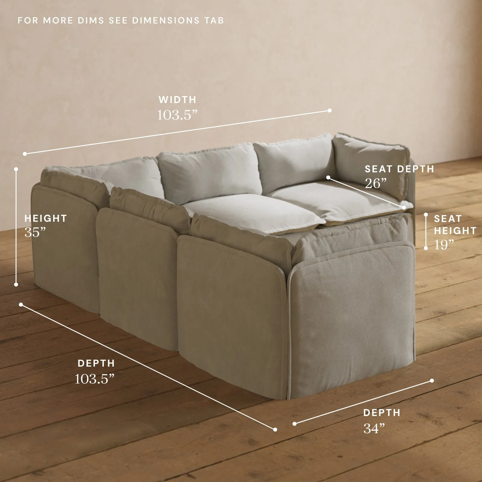 Modular Performance 5-Seater Corner Sectional in Cloud | Relaxed Blend