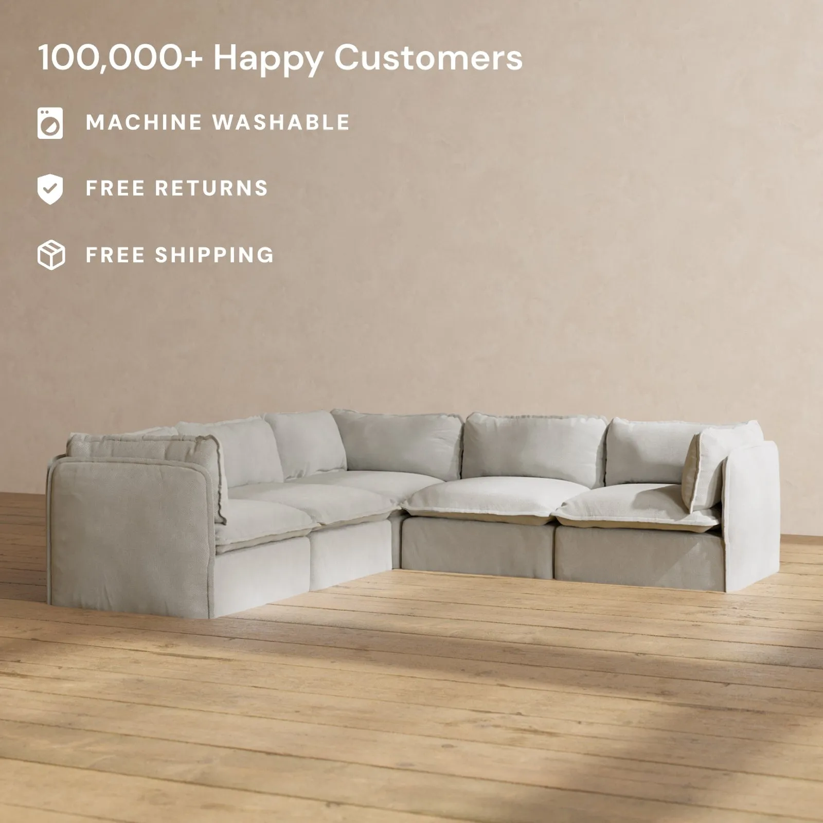 Modular Performance 5-Seater Corner Sectional in Cloud | Relaxed Blend