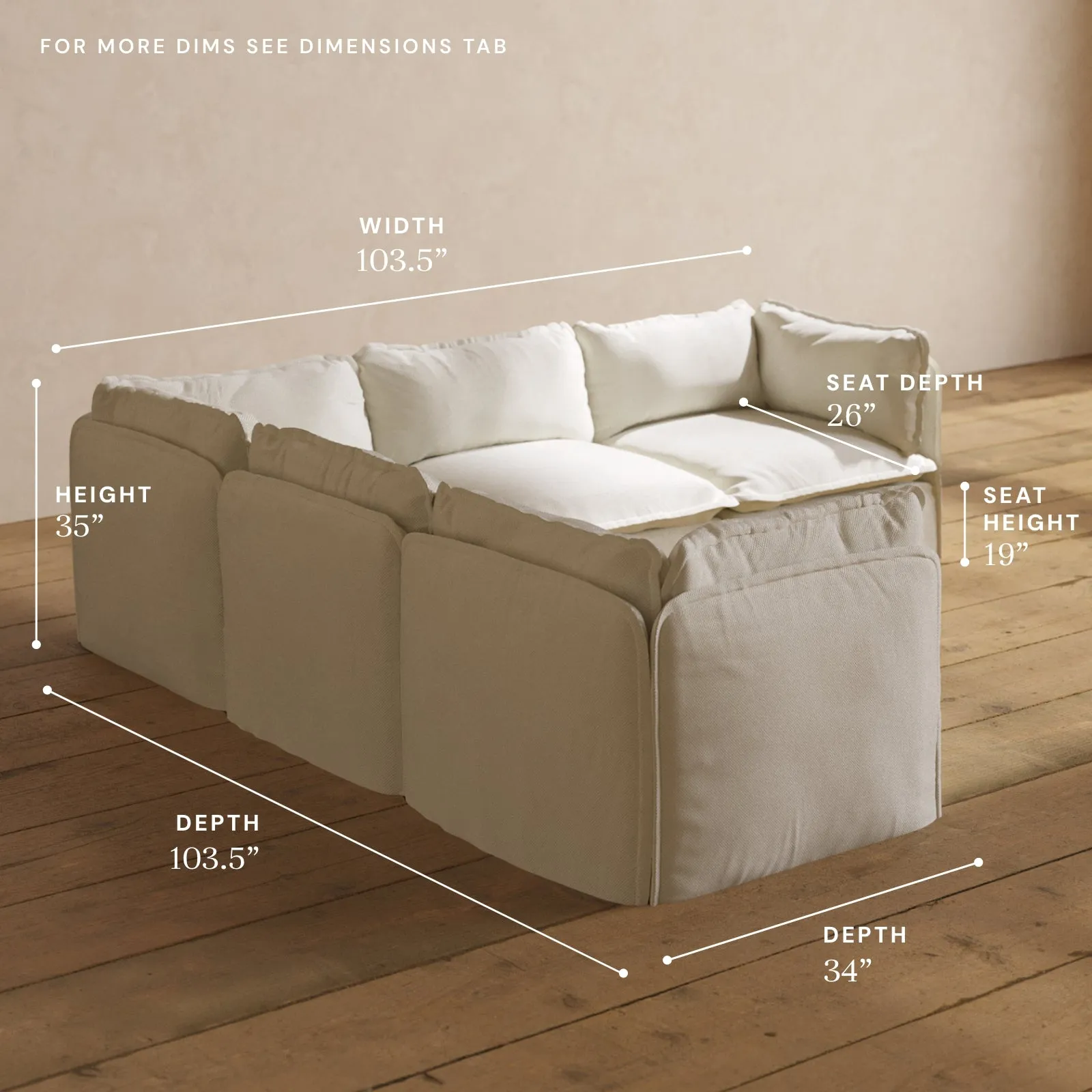 Modular Performance 5-Seater Corner Sectional in Eggshell | Deluxe Blend